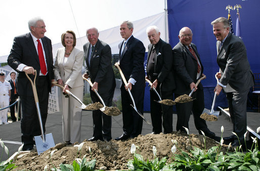 President George W. Bush joins in the groundbreaking ceremonies Thursday, June 5, 2008, for the United States Institute of Peace Headquarters Building and Public Education Center at Navy Hill in Washington, D.C. White House photo by Chris Greenberg