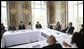 President George W. Bush addresses participants at a roundtable meeting on business exchanges Thursday, June 12, 2008, at the Villa Aurelia in Rome. White House photo by Eric Draper
