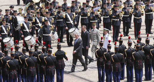 President Bush arrives Mont Valerien memorial Saturday, June 14, 2008 in Suresnes, France, honoring members of the French Resistance executed by German Soldiers during World War II. White House photo by Chris Greenberg