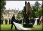 President George W. Bush and Laura Bush, accompanied by French President Nicolas Sarkozy, attend the unveiling of the Flamme de la Liberte sculpture Saturday, June 14, 2008, at the U.S. Ambassador's residence in Paris. White House photo by Shealah Craighead