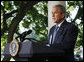 President George W. Bush addresses his remarks to reporters Friday, June 20, 2008 at the White House, thanking members of the House and Senate for their bipartisan cooperation in reaching agreement on war funding and intelligence gathering legislation. White House photo by Eric Draper