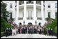 President George W. Bush poses for a photo Monday, June 23, 2008, with the 2008 Presidential Scholars on the South Portico of the White House. White House photo by Chris Greenberg