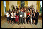 President George W. Bush stands with members of the University of Southern California Women's Soccer team, Tuesday, June 24, 2008, during a photo opportunity with the 2007 and 2008 NCAA Sports Champions. White House photo by Eric Draper