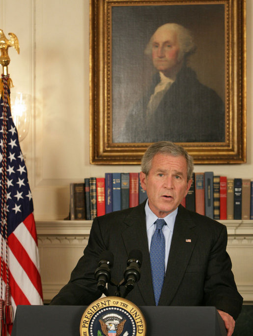 President George W. Bush issues a statement on the legislative agenda Thursday, June 26, 2008, in the Diplomatic Reception Room of the White House. Before it departs on recess, the President urged Congress to attend to outstanding business saying, "I asked the Democratic leaders to make the last two days before their recess productive. I, of course, wish the members to have a great 4th of July week, and I'm looking forward to working with them to address critical issues facing our nation when they return." White House photo by Chris Greenberg