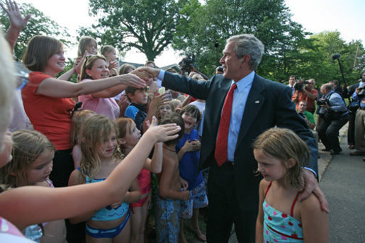 President George W. Bush unexpectedly drops by Mabry Meadors 7th birthday party Tuesday, July 1, 2008 in Little Rock Arkansas. White House photo by Joyce N. Boghosian