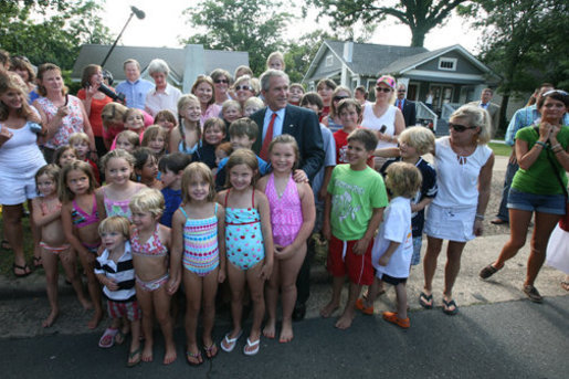 President George W. Bush unexpectedly drops by Mabry Meadors 7th birthday party Tuesday, July 1, 2008 in Little Rock Arkansas. White House photo by Joyce N. Boghosian