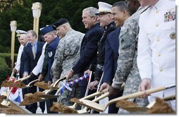 President George W. Bush participates in the ceremonial groundbreaking for the Walter Reed National Medical Center Thursday, July 3, 2008, in Bethesda, Md.  White House photo by Eric Draper