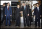 President George W. Bush shares a moment with President Abdelaziz Bouteflika of Algeria, as they stand for a photo opportunity with Africa Outreach Representatives Monday, July 7, 2008, at the Windsor Hotel Toya Resort and Spa in Toyako, Japan. With them are President Dmitriy Medvedev, left, of Russia, and Prime Minister Yasuo Fukuda of Japan, host of the 2008 G-8 Summit. White House photo by Eric Draper