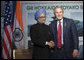 President George W. Bush shakes hands with Indian Prime Minister Manmohan Singh following a meeting at the G-8 Summit Wednesday, July 9, 2008, in Toyako, Japan. White House photo by Eric Draper