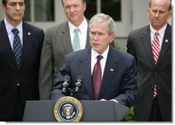 President George W. Bush delivers remarks prior to signing the FISA Amendments Act of 2008 Thursday, July 10, 2008, in the Rose Garden at the White House. White House photo by Chris Greenberg