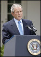 President George W. Bush, speaking to reporters Monday, July 14, 2008 in the Rose Garden at the White House, announces he has issued a memorandum to lift the executive prohibition on oil exploration in the Outer Continental Shelf. White House photo by Eric Draper