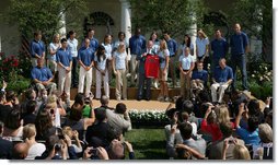 President George W. Bush joins the 2008 U.S. Olympic Team for a photo opportunity Monday, July 21, 2008, in the Rose Garden of the White House.  White House photo by Shealah Craighead