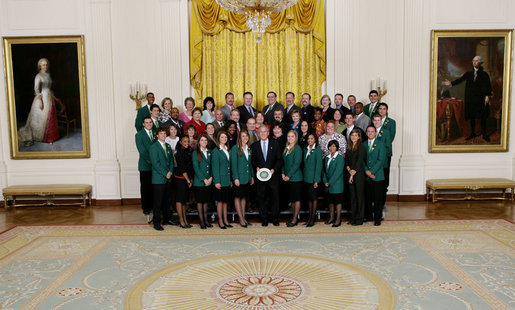 President George W. Bush poses with members of the Texas 4-H and Youth Development Program in the East Room of the White House, Monday, July 28, 2008. White House photo by Chris Greenberg