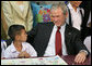 President George W. Bush visits with children on August 7, 2008, in Bangkok at the Human Development Foundation - Mercy Centre, a non-profit organization which helps the children and communities in the slums of Bangkok. The group builds and operates schools, works on issues concerning family health and welfare. The President followed the event by dealing with the issues of Burmese disaster relief and meeting with Burmese activists and media before heading to China. White House photo by Chris Greenberg