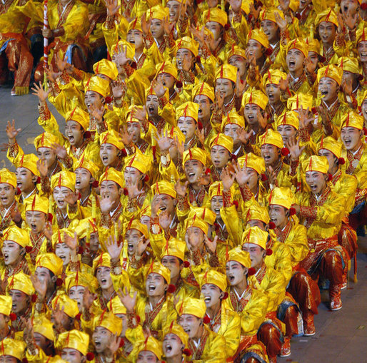 Actors perform during the Opening Ceremonies of the 2008 Summer Olympic Games Friday Aug. 8, 2008, at National Stadium in Beijing. White House photo by Eric Draper