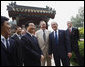 President George W. Bush is joined by his father, former President George H. W. Bush, during their visit with China's President Hu Jintao Sunday, Aug. 10, 2008, at Zhongnanhai, the Chinese leaders compound in Beijing. White House photo by Eric Draper