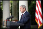 President George W. Bush delivers his statement on the escalating Russian violence in Georgia Monday, Aug. 11, 2008, in the Rose Garden of the White House. President Bush pressed Russia to accept an immediate cease-fire and to pull back its troops. White House photo by Luke Sharrett