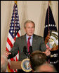 President George W. Bush gestures as he addresses his remarks Tuesday, Aug. 12, 2008, to the Coalition for Affordable American Energy at the Dwight D. Eisenhower Executive Office Building in Washington, D.C. President Bush said a comprehensive energy strategy should include the development of alternative energy technologies, conservation measures and more oil exploration on the Outer Continental Shelf. White House photo by Chris Greenberg
