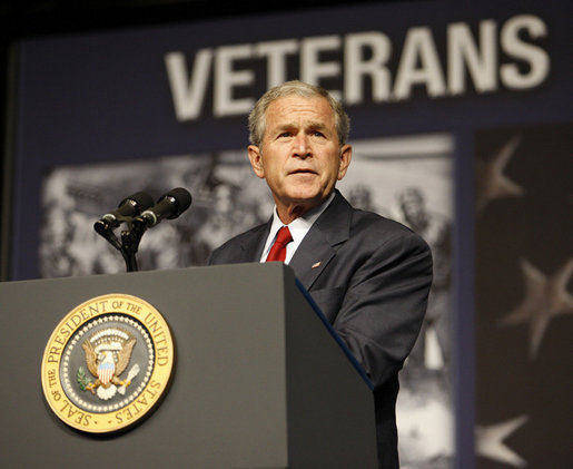President George W. Bush addresses his remarks Wednesday, Aug. 20, 2008, to the Veterans of Foreign Wars National Convention in Orlando, Fla., where President Bush thanked the members of the VFW for their work on behalf of America's veterans and their support in fighting the war on terror. White House photo by Eric Draper