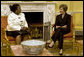 Mrs. Bush meets with Mrs. Kikwete, Spouse of The President of Tanzania, during coffee at the White House Friday, August 29, 2008. White House photo by Shealah Craighead