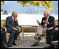 Vice President Dick Cheney meets with President Shimon Peres of Israel Saturday, Sept. 6, 2008 during the Ambrosetti Forum at Lago di Como, Italy. White House photo by David Bohrer