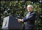 President George W. Bush addresses his remarks honoring volunteerism and the achievements of USA Freedom Corps Monday, Sept. 8, 2008, on the South Lawn of the White House. White House photo by Eric Draper
