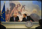 Vice President Dick Cheney and Prime Minister of Italy Silvio Berlusconi hold a news conference Tuesday, Sept. 9, 2008 following their meetings at the Piazza Colonna in Rome. Said the Vice President, "In addition to our excellent cooperation on key global security issues, our governments are working closely with Italians to enhance the economic relationship between our two countries. We have much on our common agenda. There is a great deal more we can and will do to add to the prosperity of our nations, to strengthen our common security, and to bring greater peace to the world." White House photo by David Bohrer