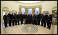 President George W. Bush stands with recipients of the 2008 Secretary of Defense Employer Support Freedom Award during their visit Friday, Sept. 19, 2008, to the Oval Office. The Secretary of Defense Employer Support Freedom Award is the highest award given by the U.S. Government to employers for their exceptional support of their employees who serve in the National Guard or Reserve. This award is presented annually by the Secretary of Defense in recognition of the importance of employer support to our national security. White House photo by Joyce N. Boghosian