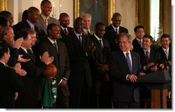 President George W. Bush meets with members of the 2008 NBA Championship Boston Celtics Friday, Sept. 19, 2008, at the White House. The Celtics set a record for the biggest margin of victory in a championship game when they defeated the Los Angeles Lakers 129-96 in the series-clinching sixth game. White House photo by Joyce N. Boghosian