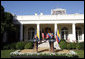 President George W. Bush delivers remarks during a joint press availability with Colombian President Alvaro Uribe Saturday, Sept. 20, 2008, in the Rose Garden at the White House. White House photo by Eric Draper