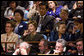 Mrs. Laura Bush listens from the audience as President George W. Bush delivers his address Tuesday, Sept. 23, 2008, to the United Nations General Assembly in at the U.N. Headquarters in New York City. Sitting with her from left are: Dr. Cheryl Benard, spouse of U.S. Ambassador to the United Nations Zalmay Khalilzad; Mrs. Yoo Soon-taek, spouse of U.N. Secretary-General Ban Ki-moon, and Mrs. Carla Bruni Sarkozy, spouse of French President Nicolas Sarkozy. White House photo by Chris Greenberg
