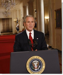 President George W. Bush addresses the nation from the East Room of the White House, Wednesday evening, Sept. 24, 2008, on the nation's financial crisis. President Bush has invited legislative leaders from the House and Senate, including both Presidential candidates, to a meeting Thursday at the White House to discuss a bipartisan plan to rescue the economy. White House photo by Eric Draper