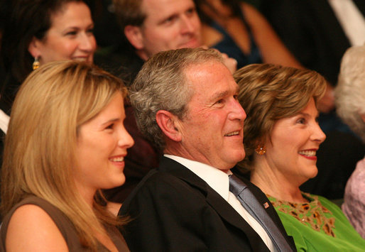 President George W. Bush, Mrs.Laura Bush and their daughter, Jenna Hager are seen together at the Library of Congress Friday evening, Sept. 26, 2008 in Washington, D.C., during the 2008 National Book Festival Gala Performance, an annual event celebrating books and literature. White House photo by Joyce N. Boghosian