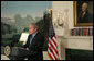 President George W. Bush delivers a statement at the White House Tuesday, Sept. 30, 2008, regarding the economic rescue plan. Said the President, "We're at a critical moment for our economy, and we need legislation that decisively address the troubled assets now clogging the financial system, helps lenders resume the flow of credit to consumers and businesses, and allows the American economy to get moving again." White House photo by Chris Greenberg
