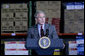President George W. Bush addresses his remarks on the nation's economy to state and local business leaders Tuesday, Oct. 7, 2008, during his visit to the Guernsey Office Products, Inc. in Chantilly, Va. President Bush said the Emergency Economic Stabilization Act of 2008 will take time to have its full effect in improving the economy. White House photo by Chris Greenberg