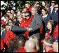 President George W. Bush delivers remarks to the members of the 2008 United States Summer Olympic and Paralympic Teams Tuesday, Oct. 7, 2008, on the South Lawn of the White House. President Bush said, "You amazed the world with your talent and grace and sportsmanship. You inspired children to chase their dreams. You will be champions forever." White House photo by Eric Draper