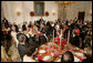 President George W. Bush addresses his remarks to invited guests Monday evening, Oct. 13, 2008, during the State Dinner in honor of Italian Prime Minister Silvio Berlusconi's visit to the White House. White House photo by Chris Greenberg