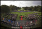 President George W. Bush and Prime Minister Silvio Berlusconi of Italy, seen from the Truman Balcony of the White House, stand together during the playing of the National Anthems at the South Lawn Arrival Ceremony of Prime Minister Silvio Berlusconi of Italy Monday, Oct. 13, 2008, at the White House. White House photo by Grant Miller