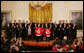 President George W. Bush stands with Detroit Red Wings captain Nicklas Lidstrom as they hold up jerseys Tuesday, Oct. 14, 2008 in the East Room at the White House, representing President Bush's father 41 and the President 43, during the ceremony to honor the Red Wings 2008 Stanley Cup championship. White House photo by Joyce N. Boghosian
