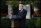 President George W. Bush delivers a statement on the economy Tuesday, Oct. 14, 2008, from the Rose Garden of the White House. In announcing new measures America is taking to implement the G7 action plan and strengthen banks across the country, the President said, "It will take time for our efforts to have their full impact, but the American people can have confidence about our long-term economic future. We have a strategy that is broad, that is flexible, and that is aimed at the root cause of our problem. Nations around the world are working together to overcome this challenge. And with confidence and determination, we will return our economies to the path of growth and prosperity." White House photo by Eric Draper