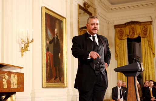 Theodore Roosevelt impersonator Joe Wiegand performs Monday evening, Oct. 27, 2008 in the East Room of the White House, during a celebration of the 150th birthday of Theodore Roosevelt, 26th President of the United States. White House photo by Chris Greenberg