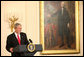 President George W. Bush welcomes guests Monday evening, Oct. 27, 2008 to the East Wing of the White House, to celebrate the 150th birthday and contributions of Theodore Roosevelt, the 26th President of the United States. White House photo by Chris Greenberg