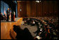 President George W. Bush addresses his remarks Thursday, Oct. 30, 2008, at the graduation ceremony for FBI special agents in Quantico, Va. President Bush congratulated the special agents on their graduation accomplishment and thanked them for stepping forward to serve their country. White House photo by Joyce N. Boghosian