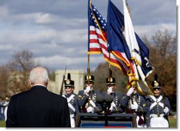Vice President Dick Cheney stands to receive honors Saturday, Nov. 8, 2008, during the Virginia Military Institute's annual Military Appreciation Day in Lexington, Va. White House photo by David Bohrer