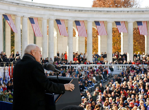 Vice President Dick Cheney delivers remarks Tuesday, Nov. 11, 2008, during the 55th Annual National Veterans Day Observance at Arlington National Cemetery in Arlington, Va. White House photo by David Bohrer