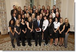 President George W. Bush poses with members of the Arizona State University Women's Softball Team Wednesday, Nov. 12, 2008, during a photo opportunity with 2008 NCAA Sports Champions at the White House. White House photo by Eric Draper