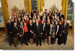 President George W. Bush poses with members of the Brown University Women's Rowing Team Wednesday, Nov. 12, 2008, during a photo opportunity with 2008 NCAA Sports Champions at the White House. White House photo by Eric Draper
