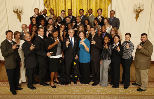 President George W. Bush poses with members of the Arizona State University Men's and Women's Track Team Wednesday, Nov. 12, 2008, during a photo opportunity with 2008 NCAA Sports Champions at the White House. White House photo by Eric Draper