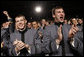 President George W. Bush is cheered and applauded by cadets Tuesday, Dec. 9, 2008, as he is introduced on stage at the United States Military Academy in West Point, N.Y. White House photo by Eric Draper