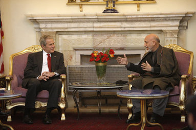 President George W. Bush meets with Afghanistan's President Hamid Karzai Monday, Dec. 15, 2008, at the presidential palace in Kabul. White House photo by Eric Draper